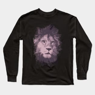 Save the LIONS Abstract Purple Surreal Lion Head Portrait for Animal Lovers Long Sleeve T-Shirt